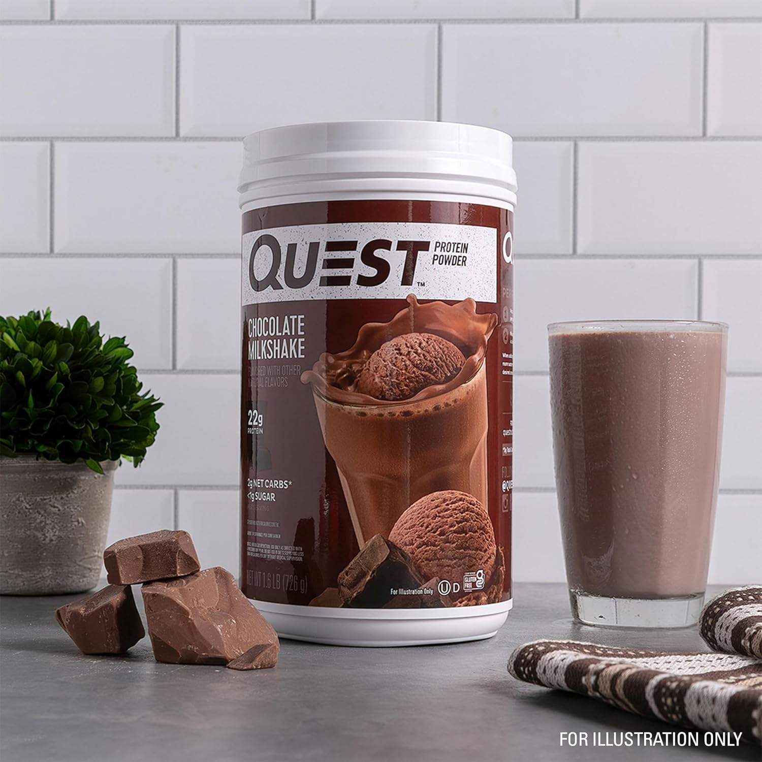 Chocolate Milkshake Protein Powder by Quest Nutrition - 22g Protein, 2g Net Carbs, 1g Sugar, Gluten Free - 1.6lb, 24 Servings