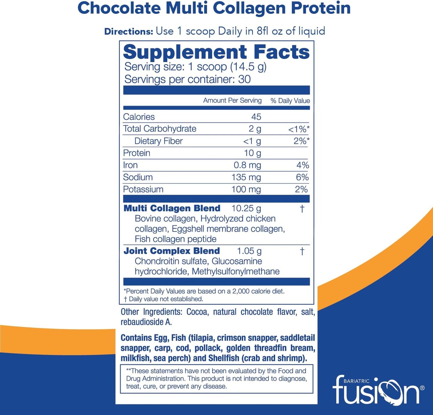 Chocolate Multi Collagen Protein Powder with Joint Support Complex - Type 2 - Dairy, Gluten & Soy Free - 30 Servings