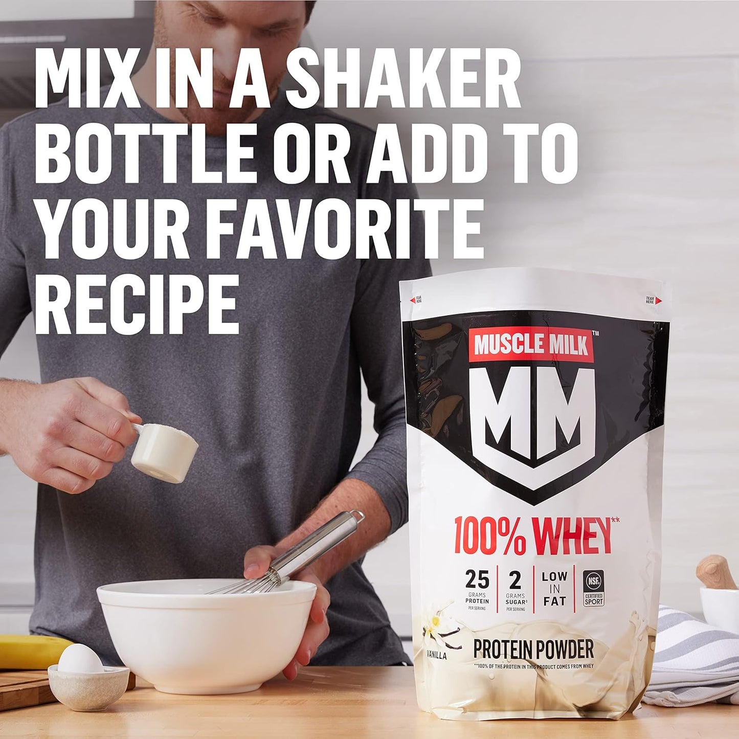 Chocolate Muscle Milk 100% Whey Protein Powder - 5lb Tub with 66 Servings, 25g Protein, Low Fat, NSF Certified, Energizing Snack for Workout Recovery - Packaging Varies