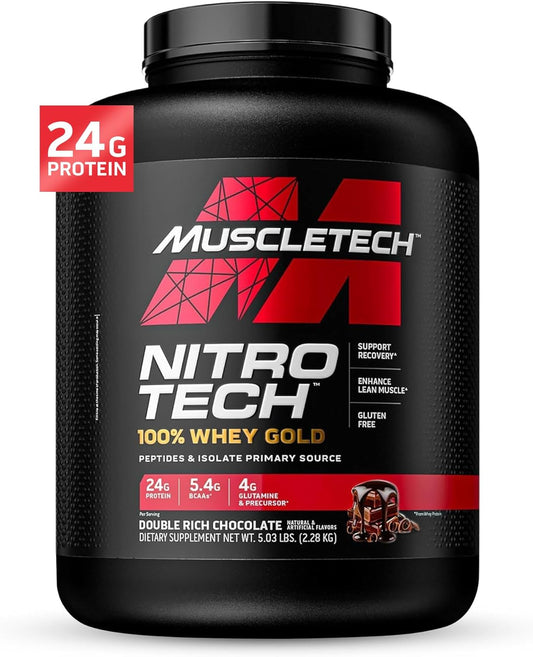Chocolate MuscleTech Nitro-Tech Whey Gold Protein Isolate Smoothie Mix | 5 lbs for Muscle Gain (69 Servings) | Packaging May Vary - BoostGo Australia