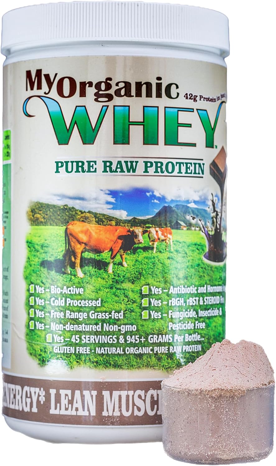Chocolate Natur-Pur Organic Grass-Fed Whey Protein Powder - Cold Processed Grade-A Milk, rBST Hormone-Free, No Preservatives - 42g Protein in 2 Scoops - 1lb 2 Pack