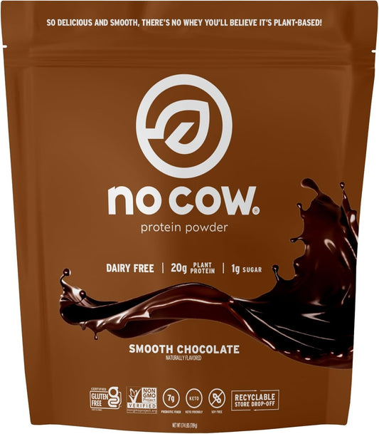 Chocolate No Cow Vegan Protein Powder - 20g Plant Based Protein, Dairy Free, Soy Free, Keto Friendly - 1.74 lb Bag