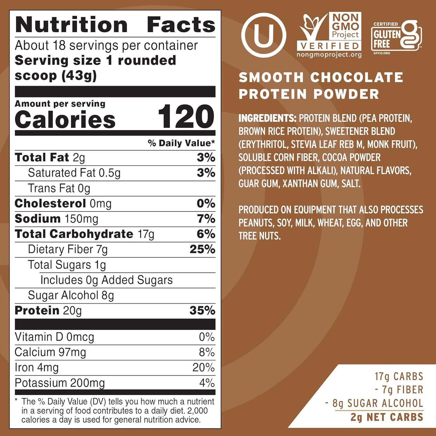 Chocolate No Cow Vegan Protein Powder - 20g Plant Based Protein, Dairy Free, Soy Free, Keto Friendly - 1.74 lb Bag