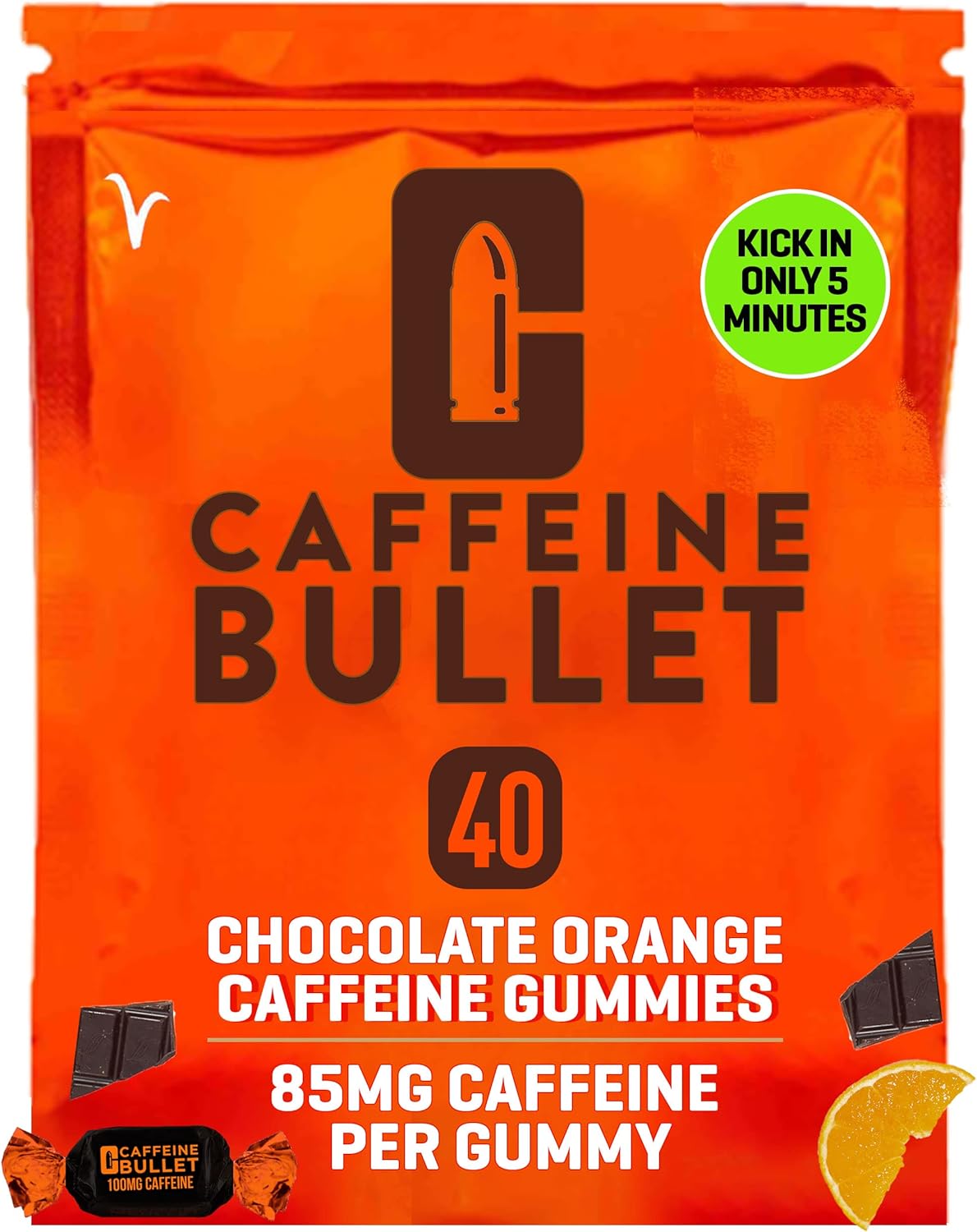 Chocolate Orange Caffeine Bullet Energy Chews - 40 Pack for Running, Cycling, Gaming & Pre Workout Boost. Fast-Acting Alternative to Pills & Gels.