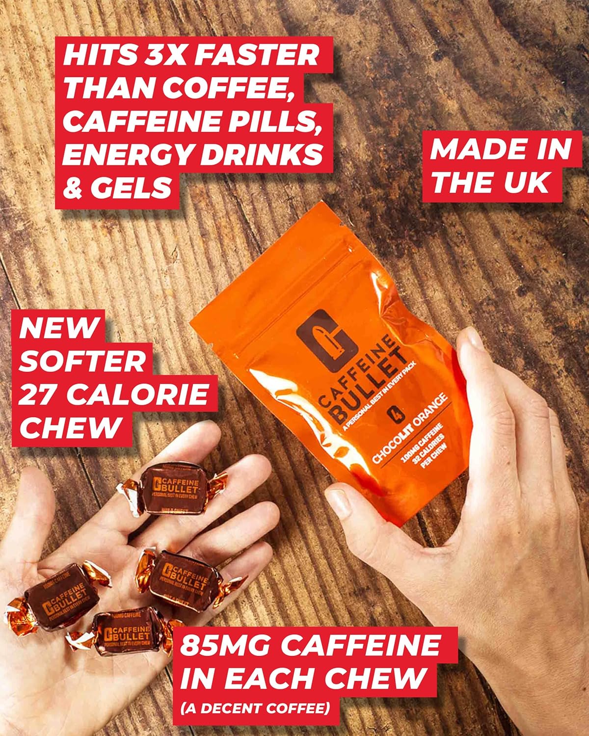 Chocolate Orange Caffeine Bullet Energy Chews - 40 Pack for Running, Cycling, Gaming & Pre Workout Boost. Fast-Acting Alternative to Pills & Gels.