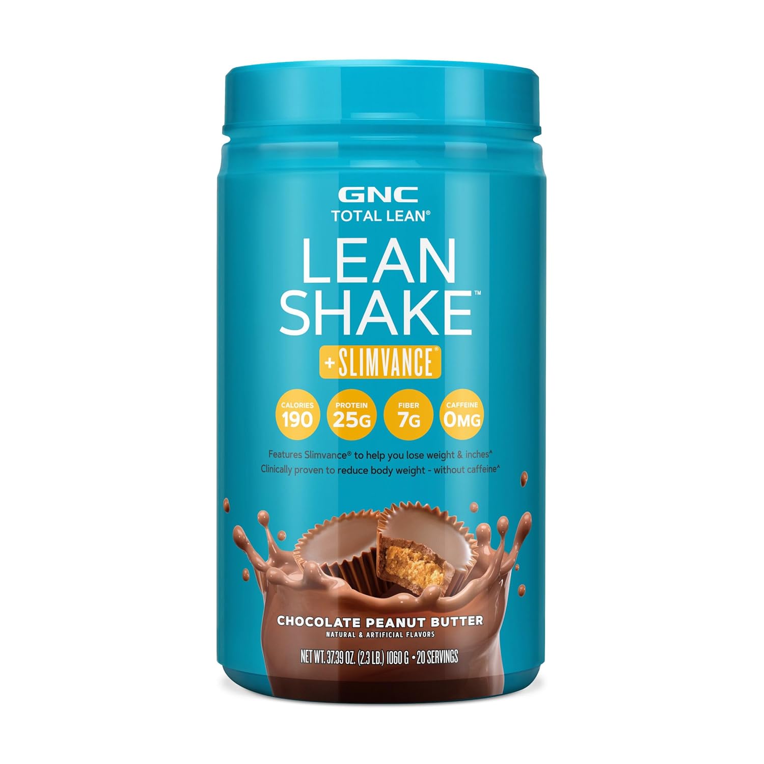 Chocolate Peanut Butter GNC Total Lean Shake with Slimvance - Caffeine Free Protein Powder for Slimming Formula - 20 Servings