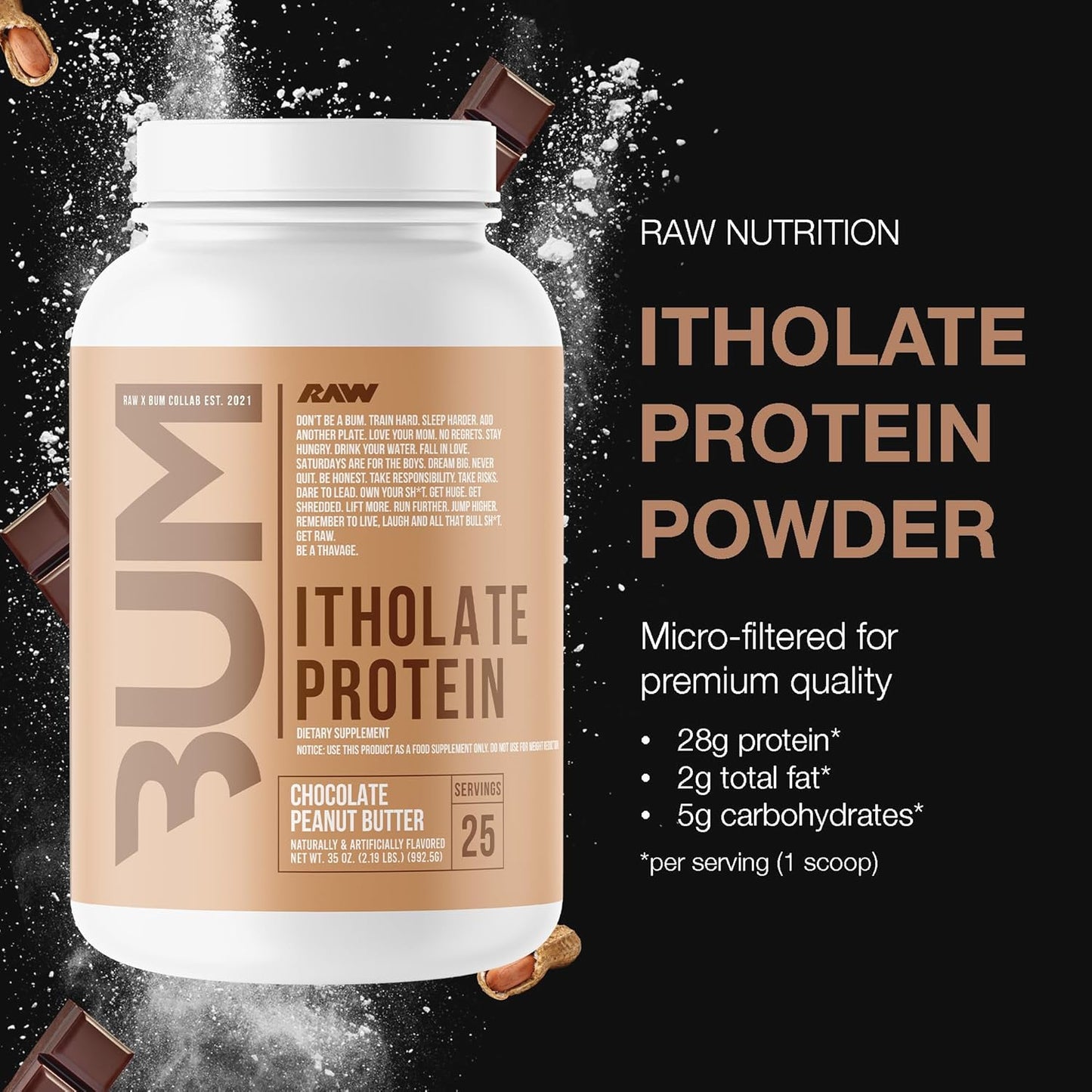 Chocolate Peanut Butter Grass-Fed Whey Isolate Protein Powder for Muscle Growth & Recovery - 25 Servings