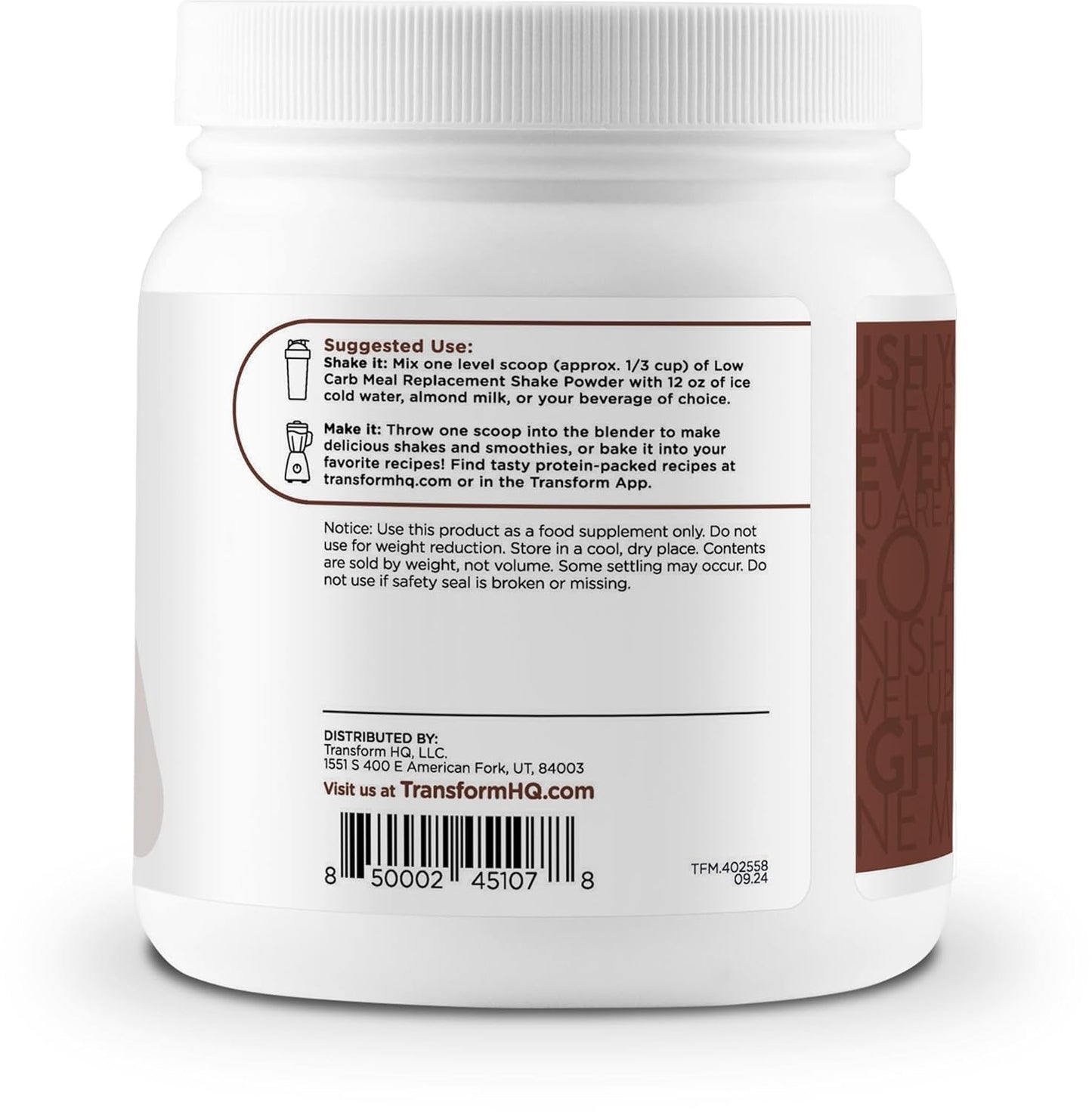 Chocolate Peanut Butter Meal Replacement Shake Powder - 7 Servings, Gluten Free, Non-GMO - TransformHQ