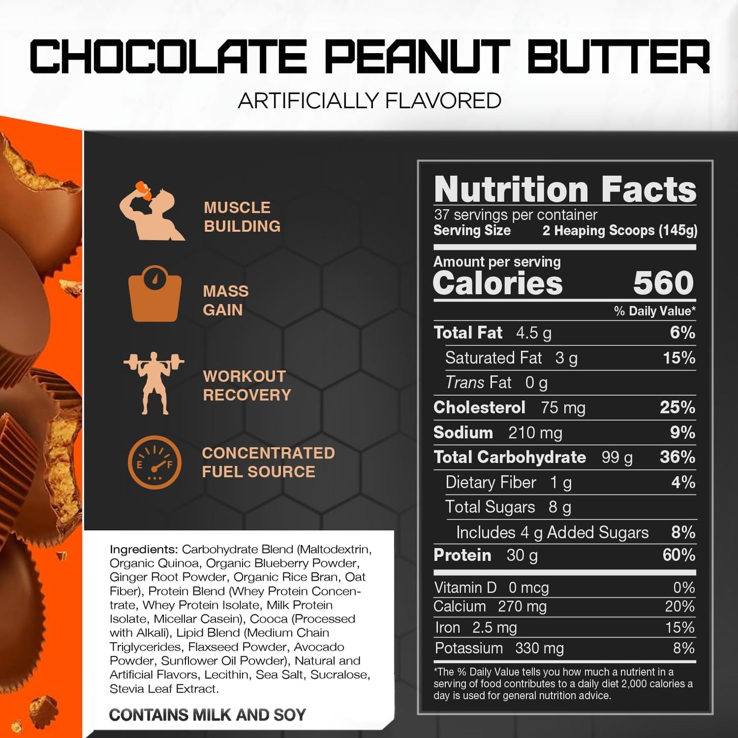 Chocolate Peanut Butter Rival Nutrition Clean Gainer - 12lbs for Maximum Muscle Growth and Recovery