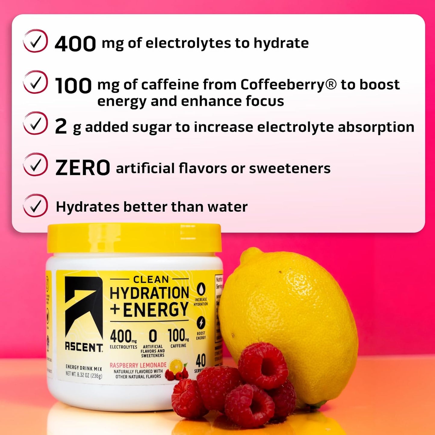 Chocolate Peanut Butter Whey Protein Powder + Raspberry Lemonade Electrolytes: Ascent 100% Whey Protein 2 lb & Energy Hydration 40 Servings