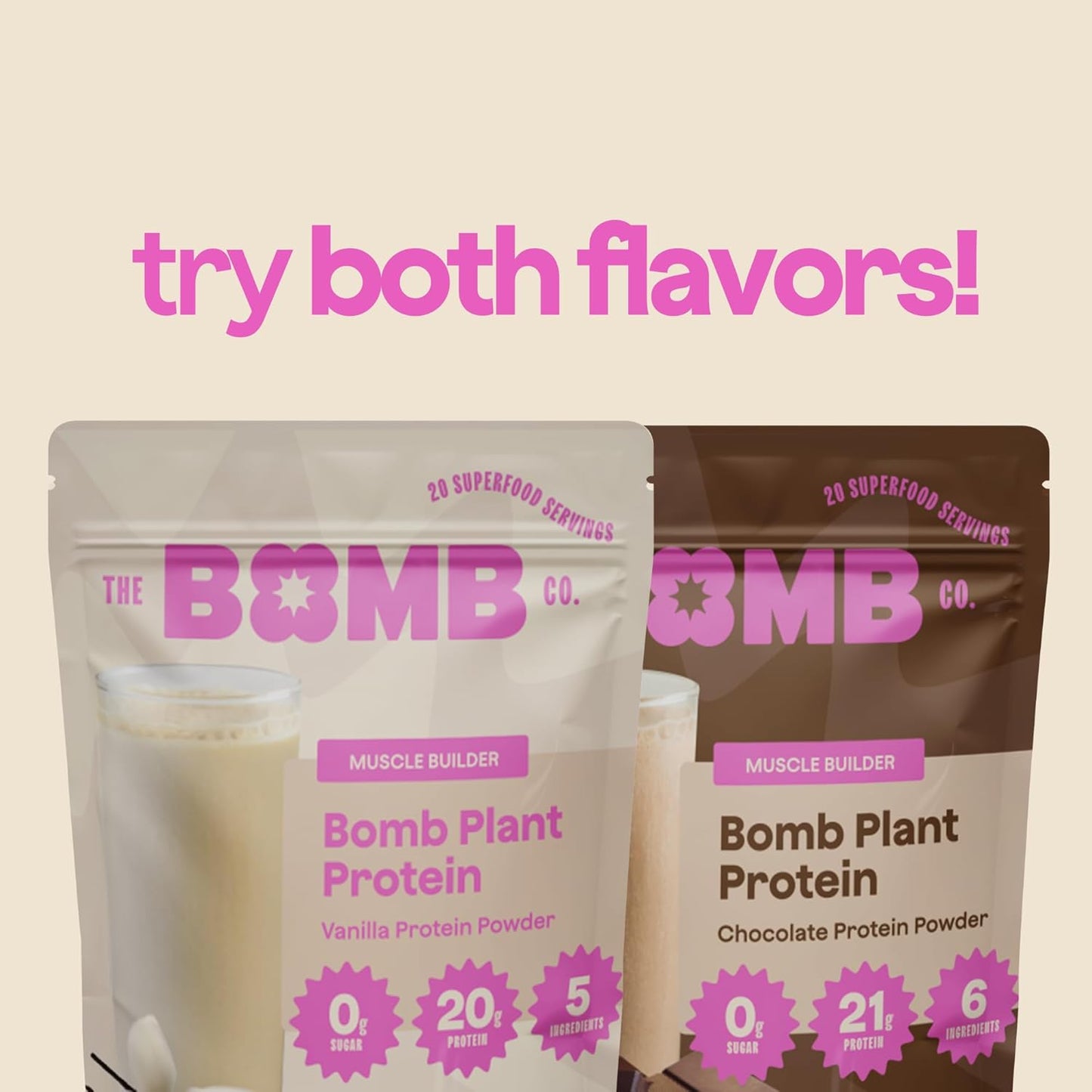 Chocolate Plant Protein Powder with 21g Protein, Amino Acids, and Zero Sugar - Blender Bombs The Bomb Co. Bomb - 20 Servings