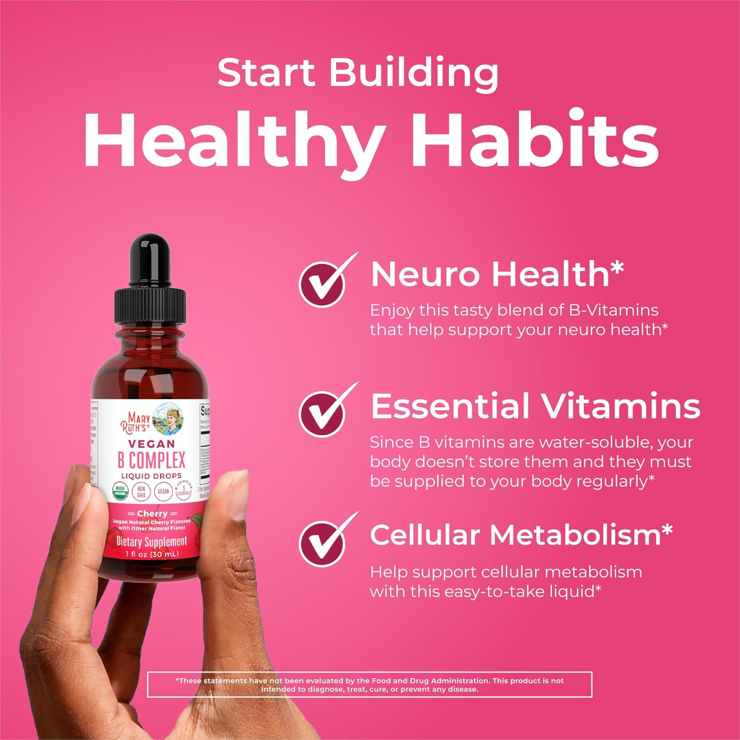 Chocolate Probiotic & B Complex Drops for Women by MaryRuth Organics - USDA Organic, Clean Label Project Verified® - Vitamins to Support Stress Relief, Metabolism, & Overall Health - Vegan & Gluten-Free