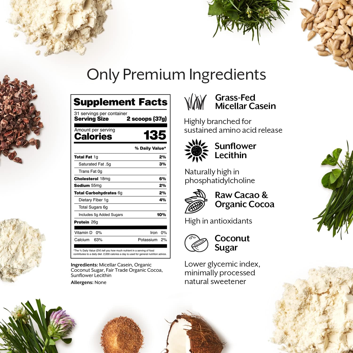 Chocolate ProMix Casein Protein Powder - 2.5lb Bulk, Grass-Fed, All-Natural, Slow Recovery - Post Workout Shake, Smoothie, Baking - Gluten-Free