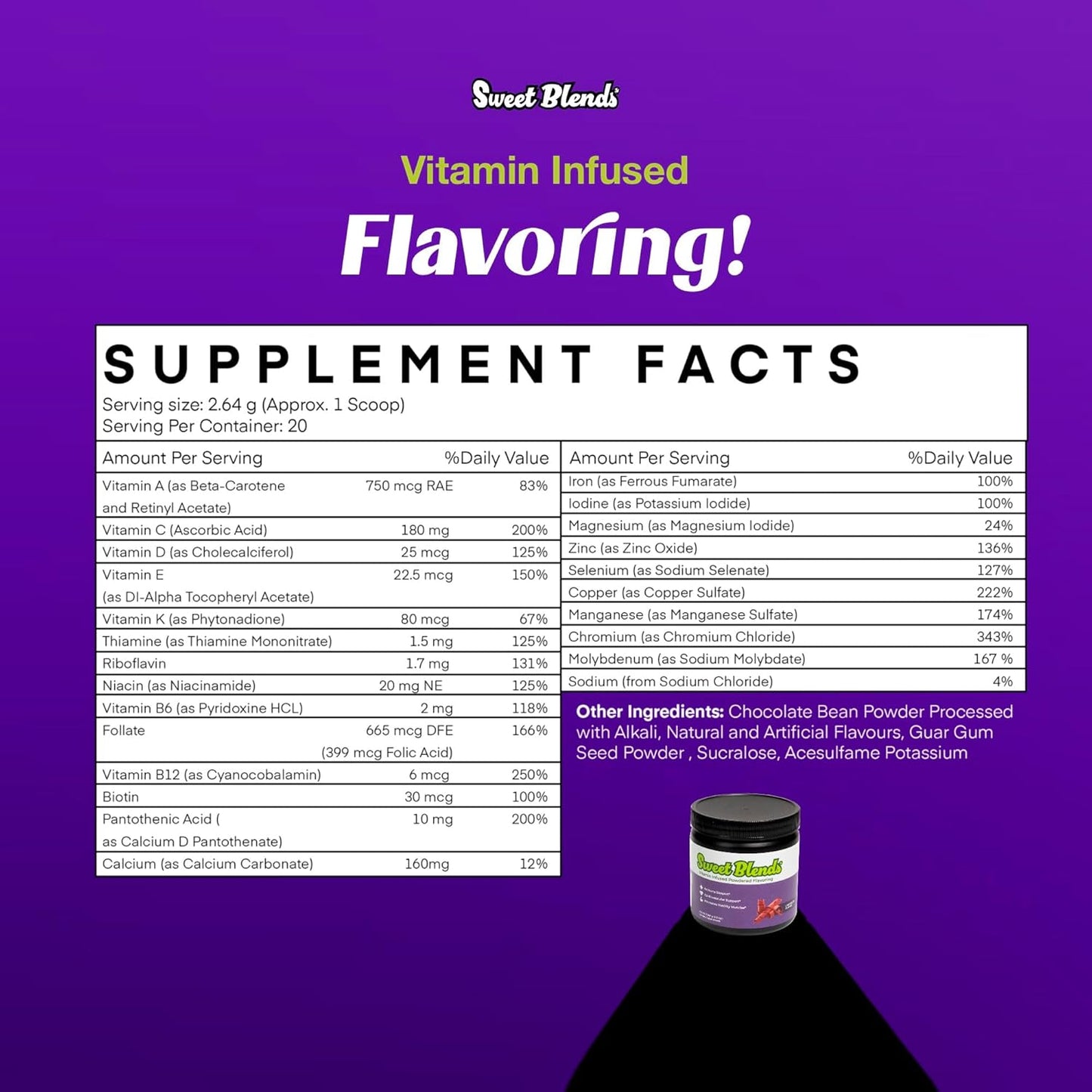 Chocolate Protein Flavor Powder with Daily Multi-Vitamin - Enhance and Customize Your Protein Shake - 20 Servings
