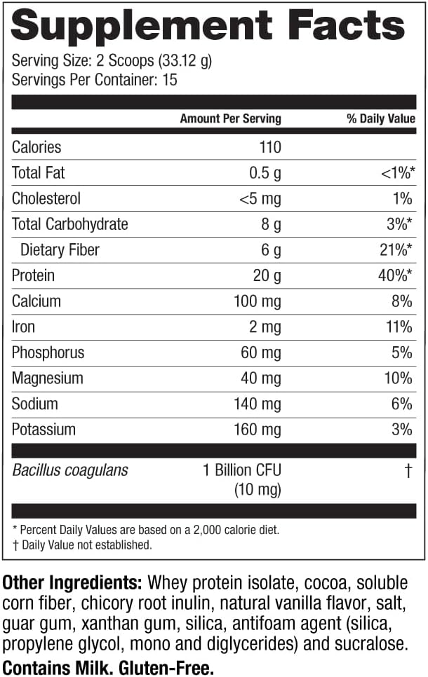 Chocolate Rebuild Protein Powder for Bariatric Surgery Patients - 20g Whey Isolate Protein with Probiotics & Prebiotics - High Fiber Supplement by Celebrate Vitamins (15 Servings)