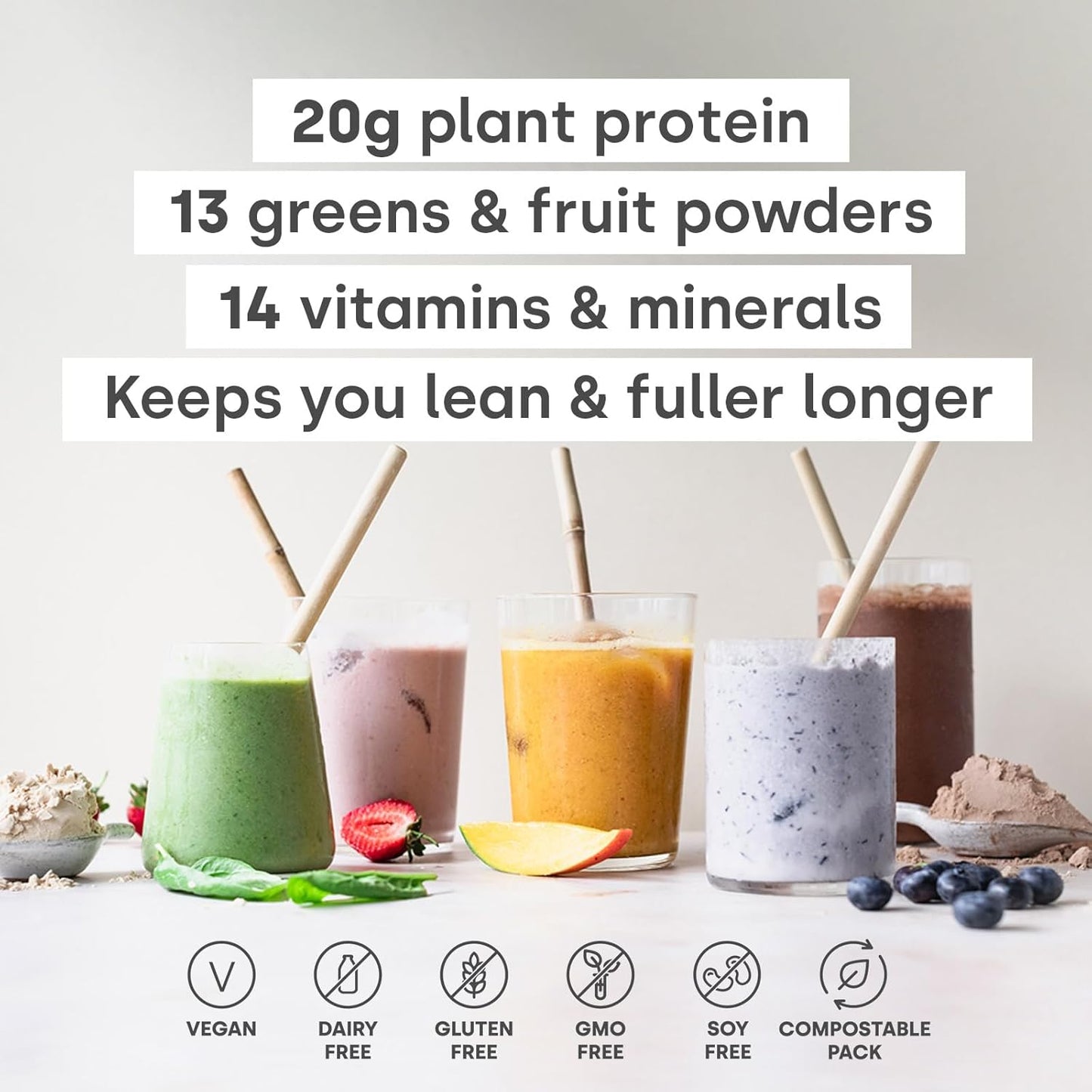 Chocolate Salted Caramel Superblend Protein - Vegan Powder with Superfoods, Vitamins, Minerals - 20g Plant Based Protein per Serving