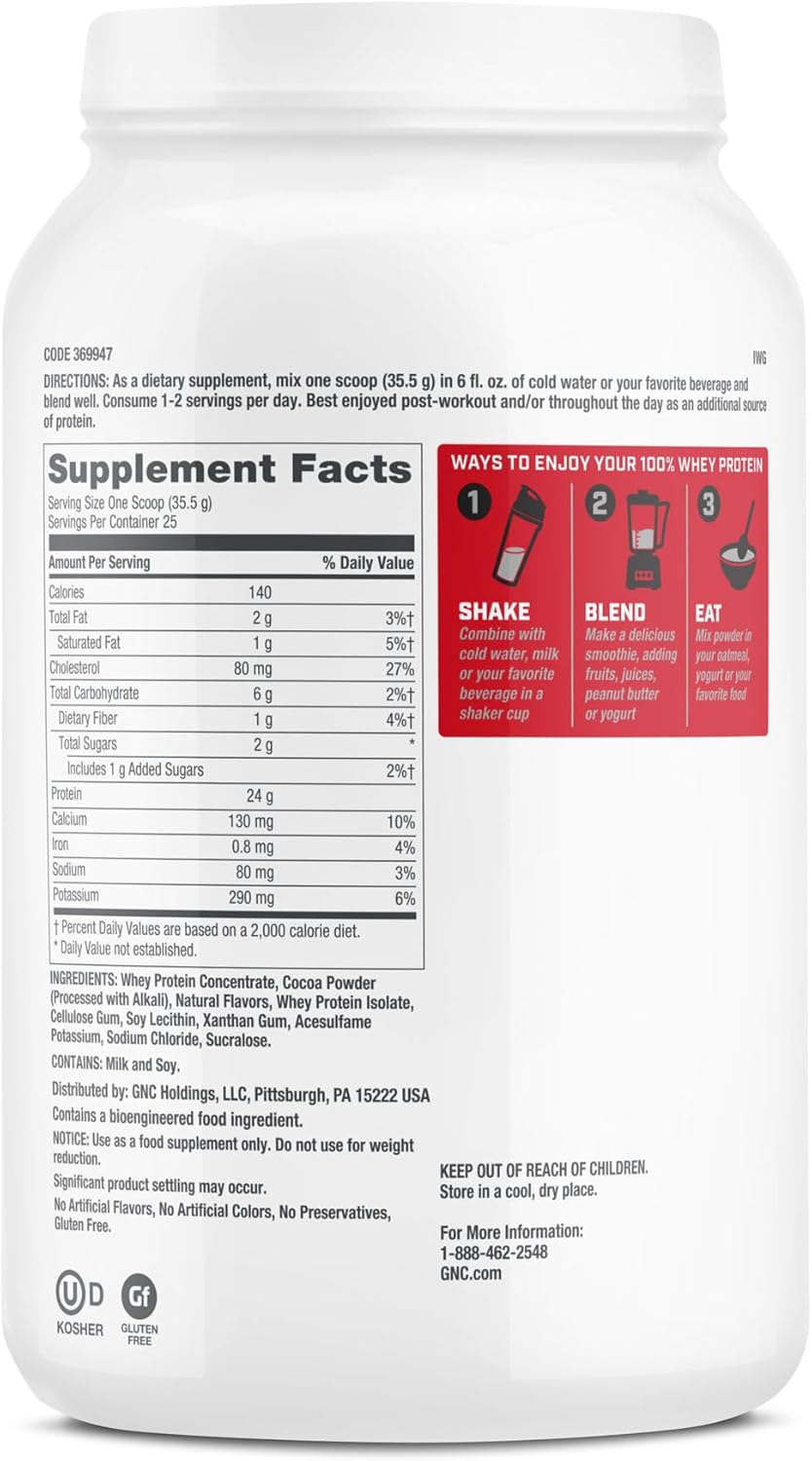 Chocolate Supreme GNC Pro Performance 100% Whey Protein Powder - 25 Servings for Lean Muscle Recovery and Metabolism Support