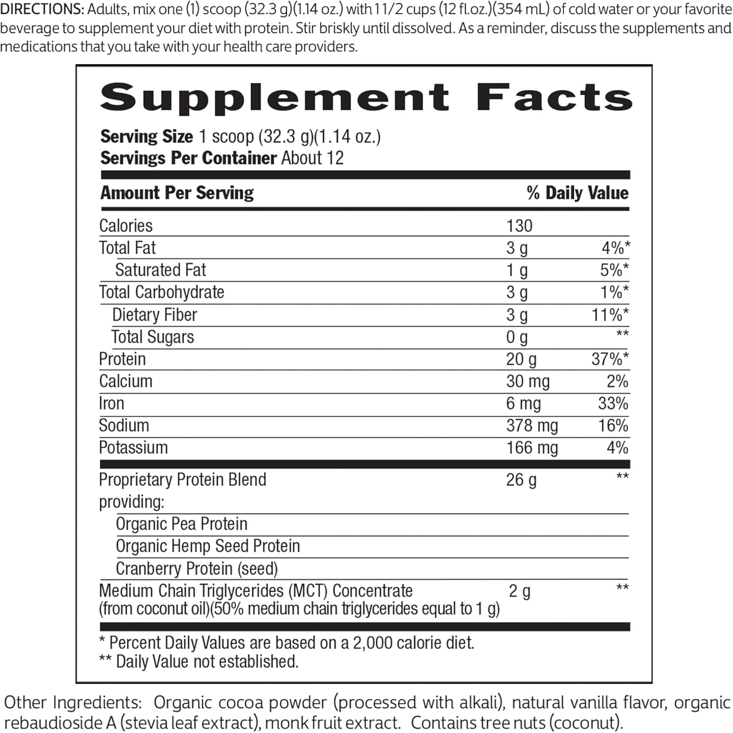 Chocolate Vegan Protein Powder 13.6 oz - Plant-Based Biochem Formula with 20g Protein for Muscle Support