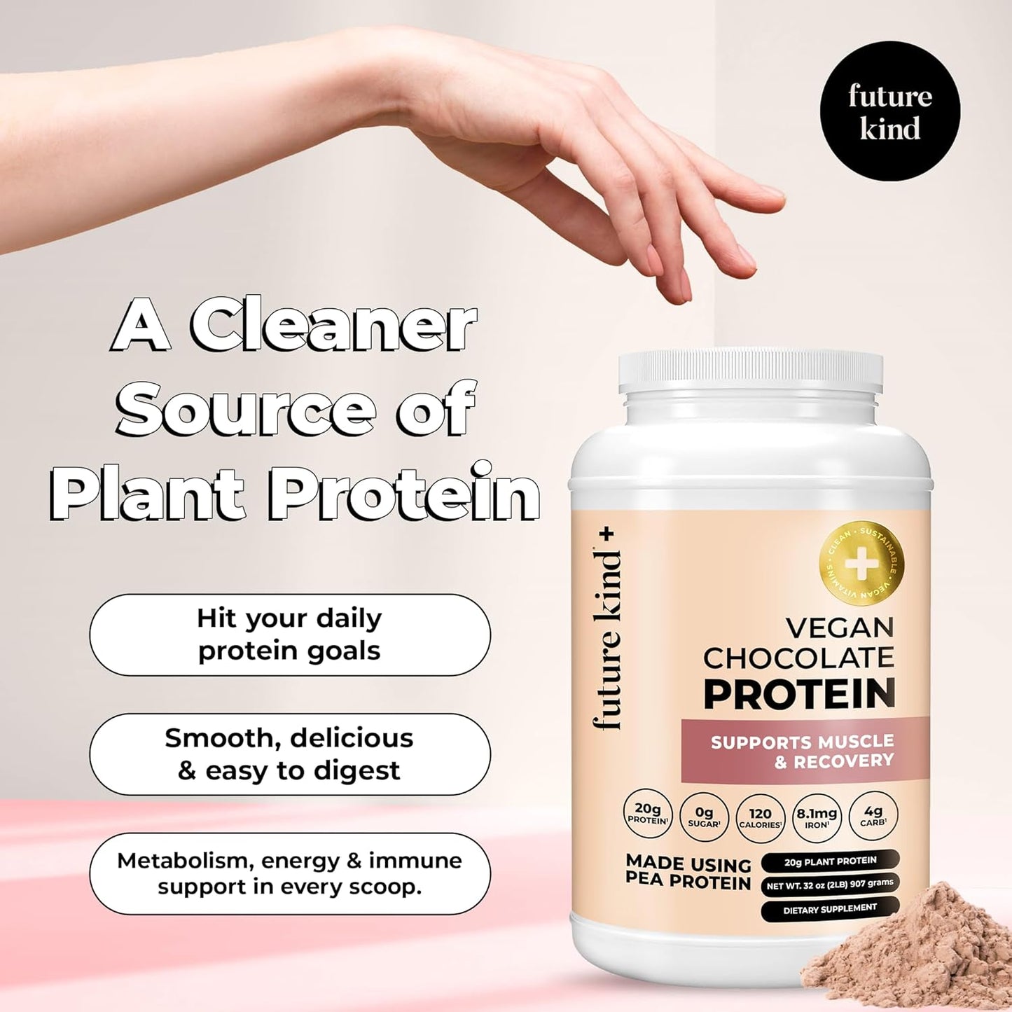 Chocolate Vegan Protein Powder with Pea Plant Protein for Lean Muscle, Iron & Fiber, Whey-Free, Sugar-Free, Soy-Free - Non-Dairy (34 Servings)
