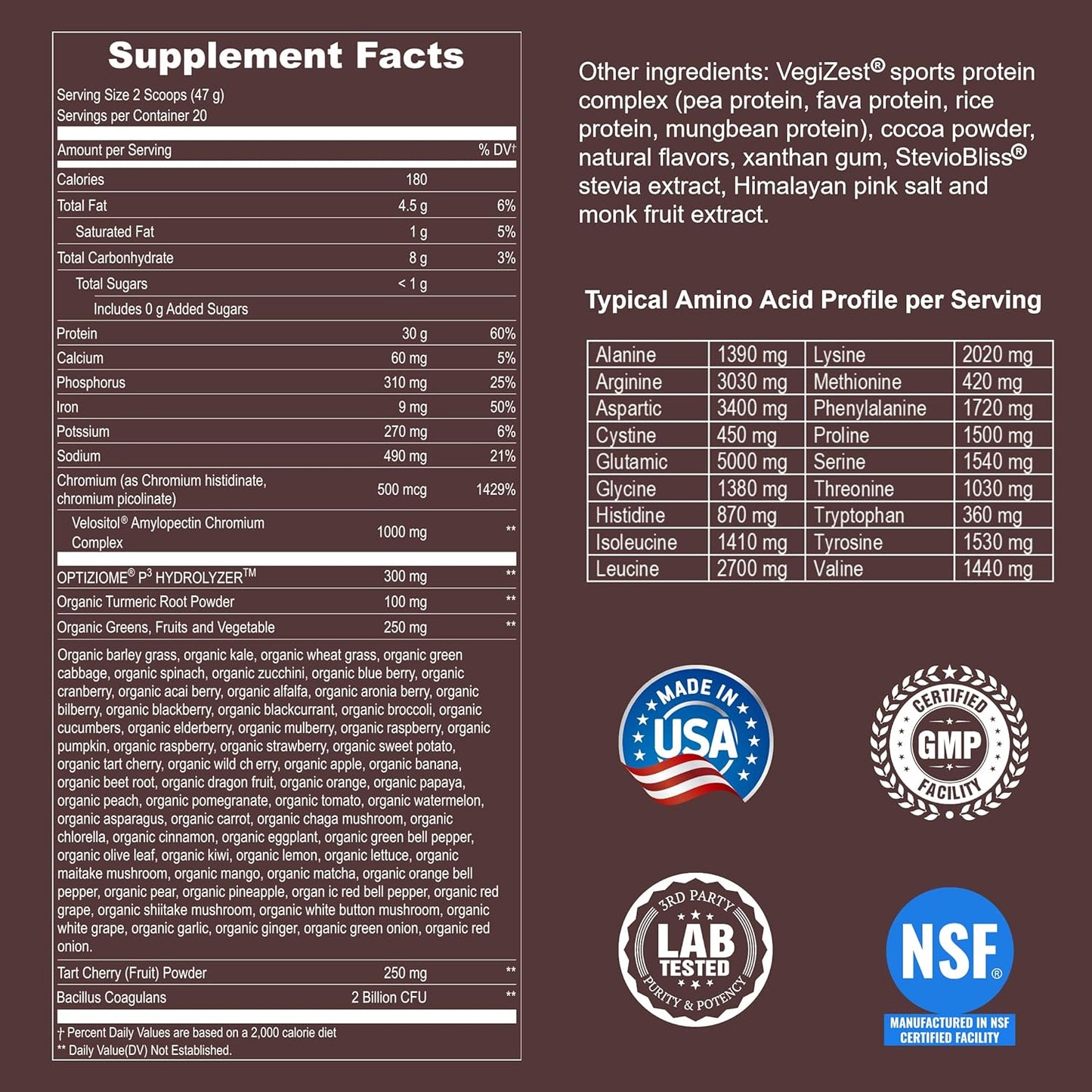 Chocolate Vegan Sport Protein Powder with VELOSITOL, BCAAs, and Organic Greens - 20 Servings for Post-Workout Recovery and Keto Friendly - UpNourish