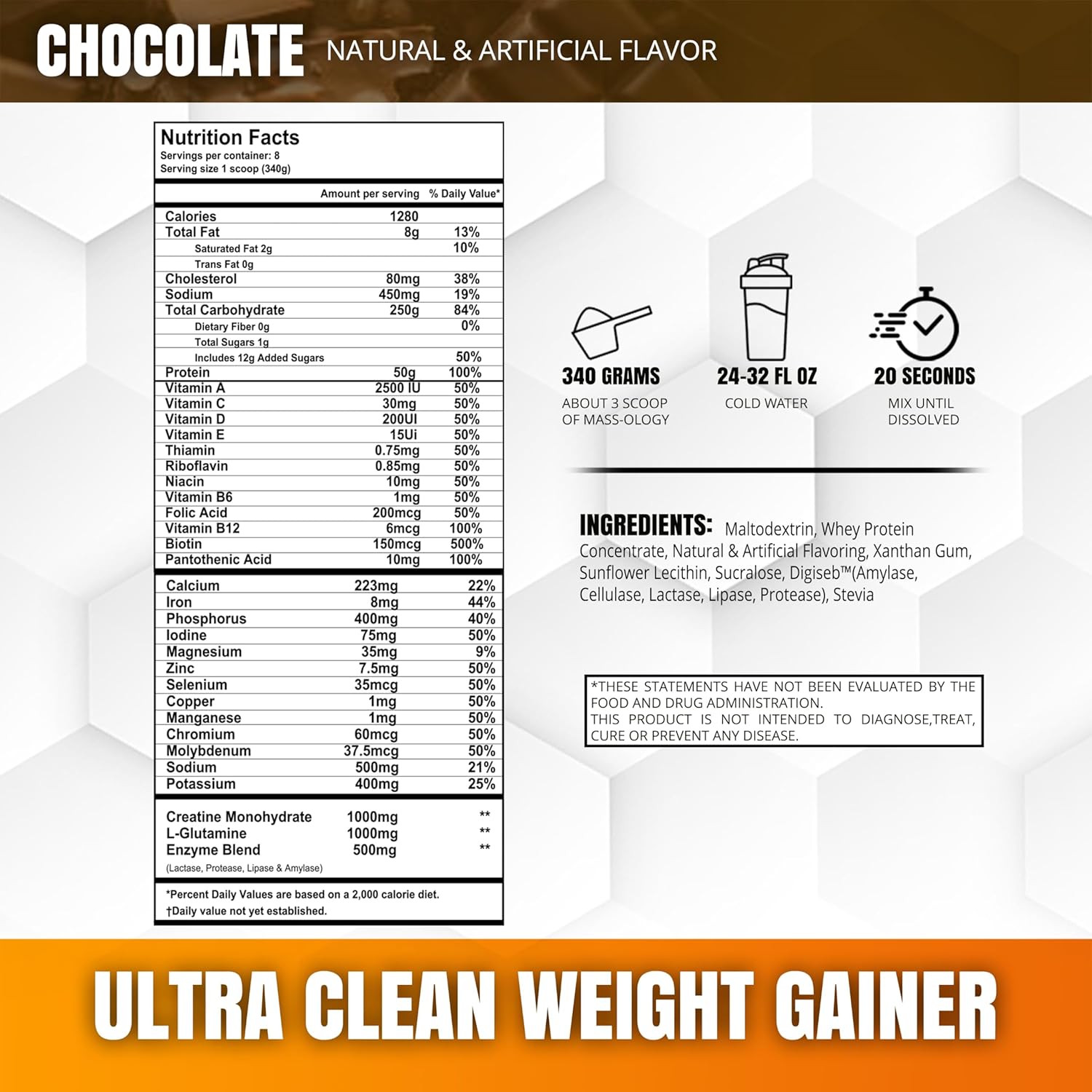 Chocolate Weight Gainer Powder for Muscle Building - 6 lbs - Men & Women - Whey Protein Supplement