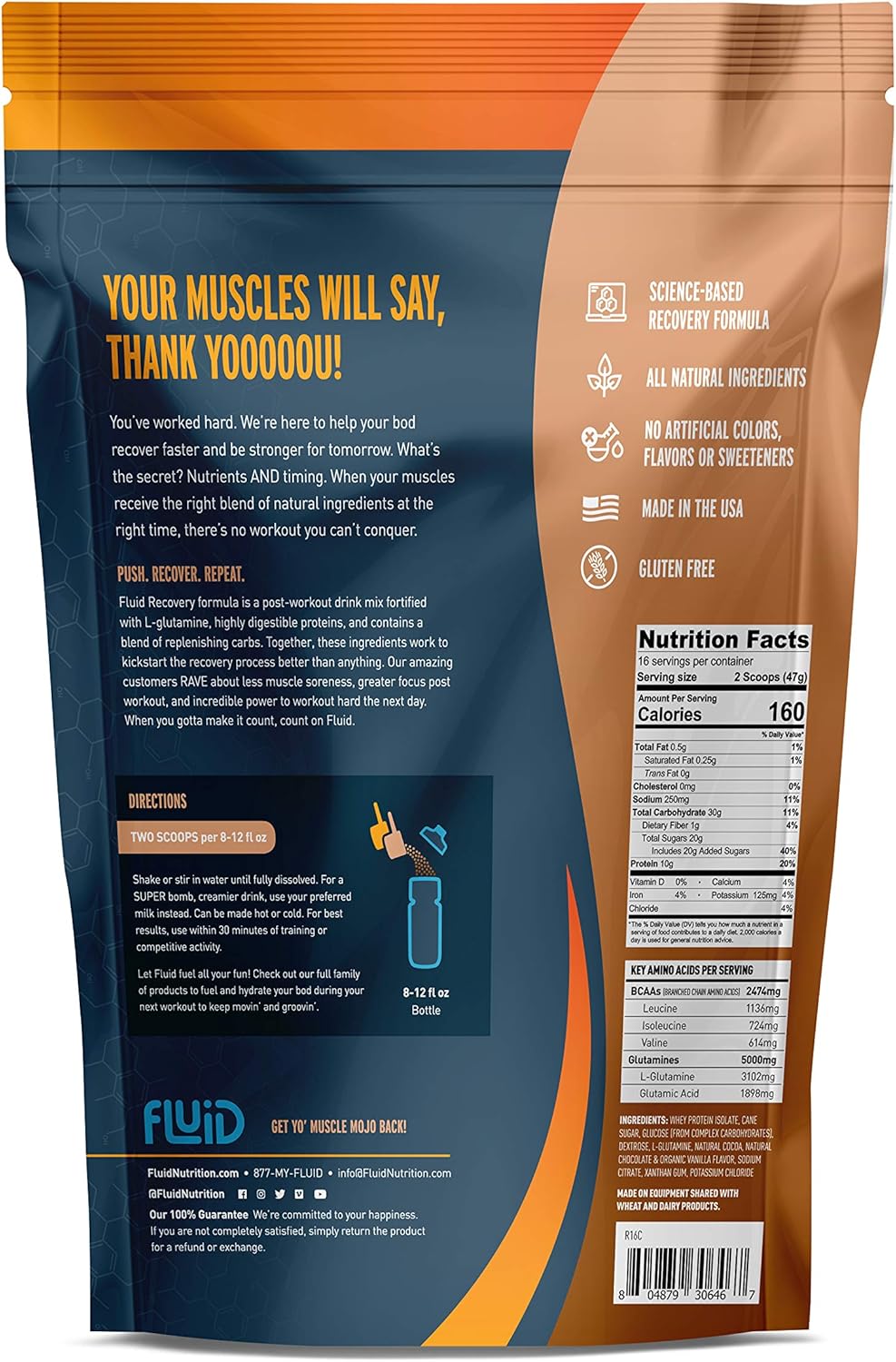 Chocolate Whey Isolate Protein Drink Mix with L-Glutamine for Post-Workout Recovery - Gluten-Free & Lactose-Free