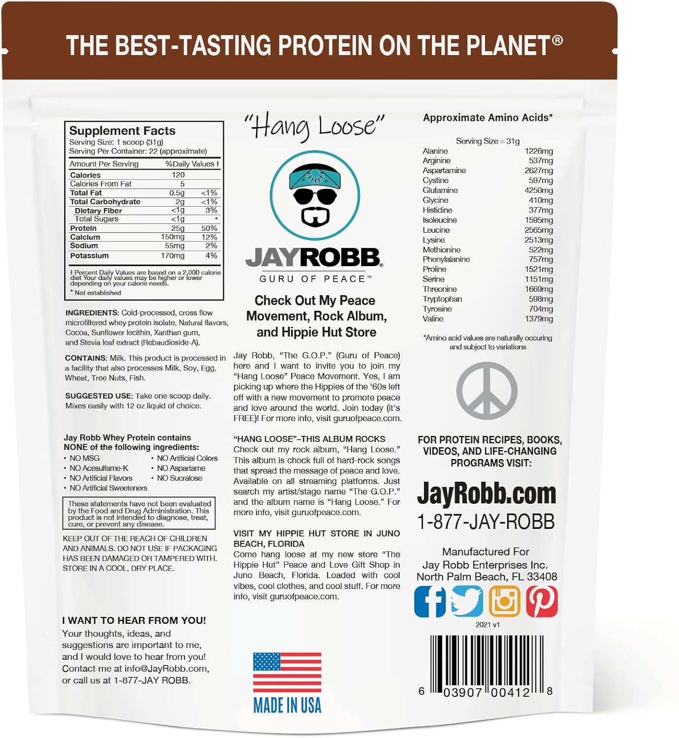 Chocolate Whey Isolate Protein Powder by JAYROBB - Low Carb, Keto-Friendly, Vegetarian, Gluten-Free, Lactose-Free, No Sugar, No Fat, No Soy, Non-GMO - 24 oz