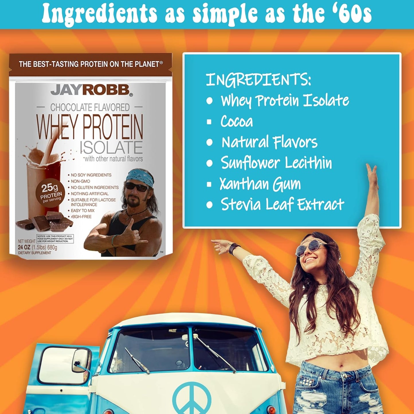 Chocolate Whey Isolate Protein Powder by JAYROBB - Low Carb, Keto-Friendly, Vegetarian, Gluten-Free, Lactose-Free, No Sugar, No Fat, No Soy, Non-GMO - 24 oz
