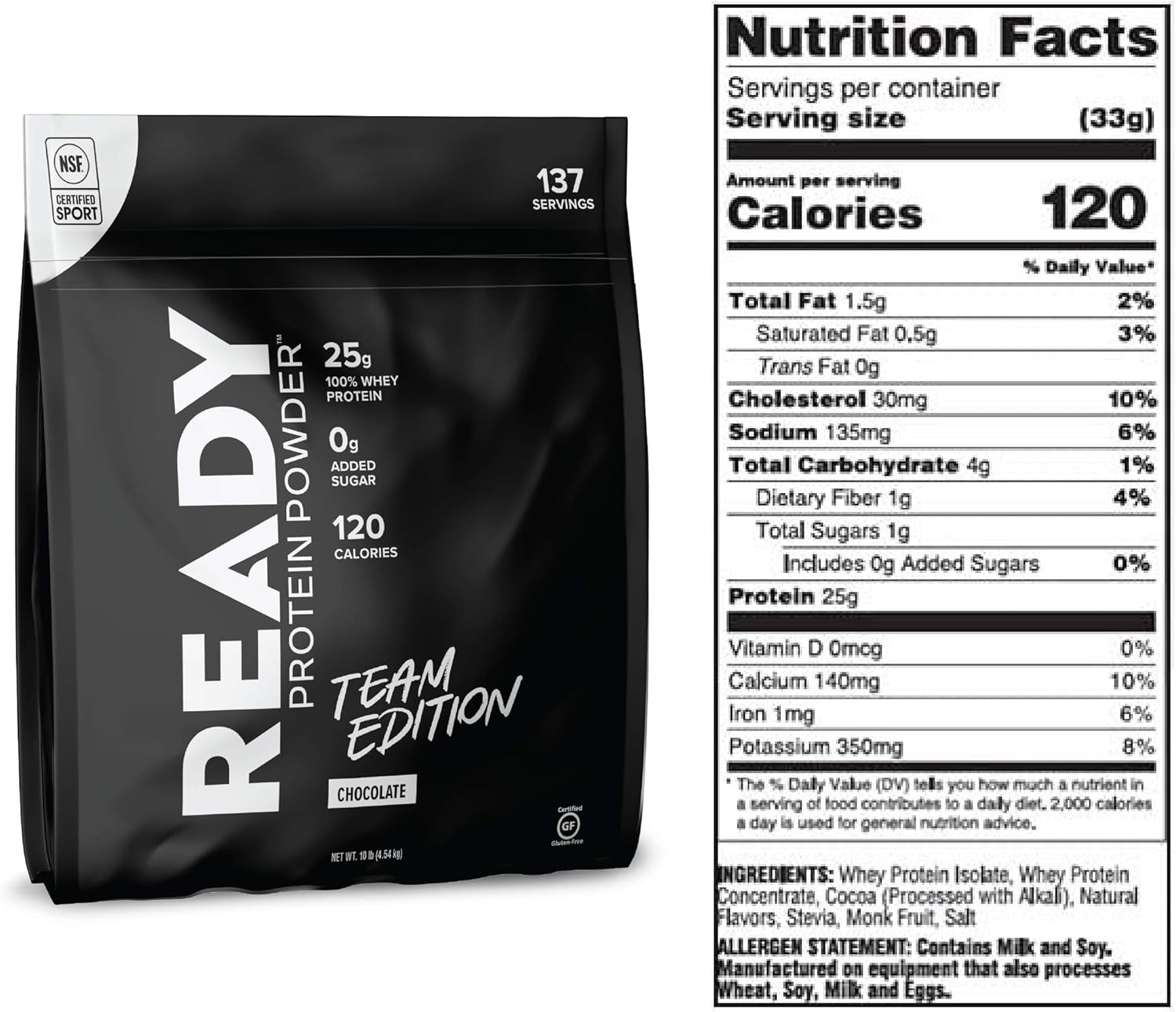 Chocolate Whey Protein Powder, 25g Protein, No Added Sugar, 7 Simple Ingredients, 10lb Bag