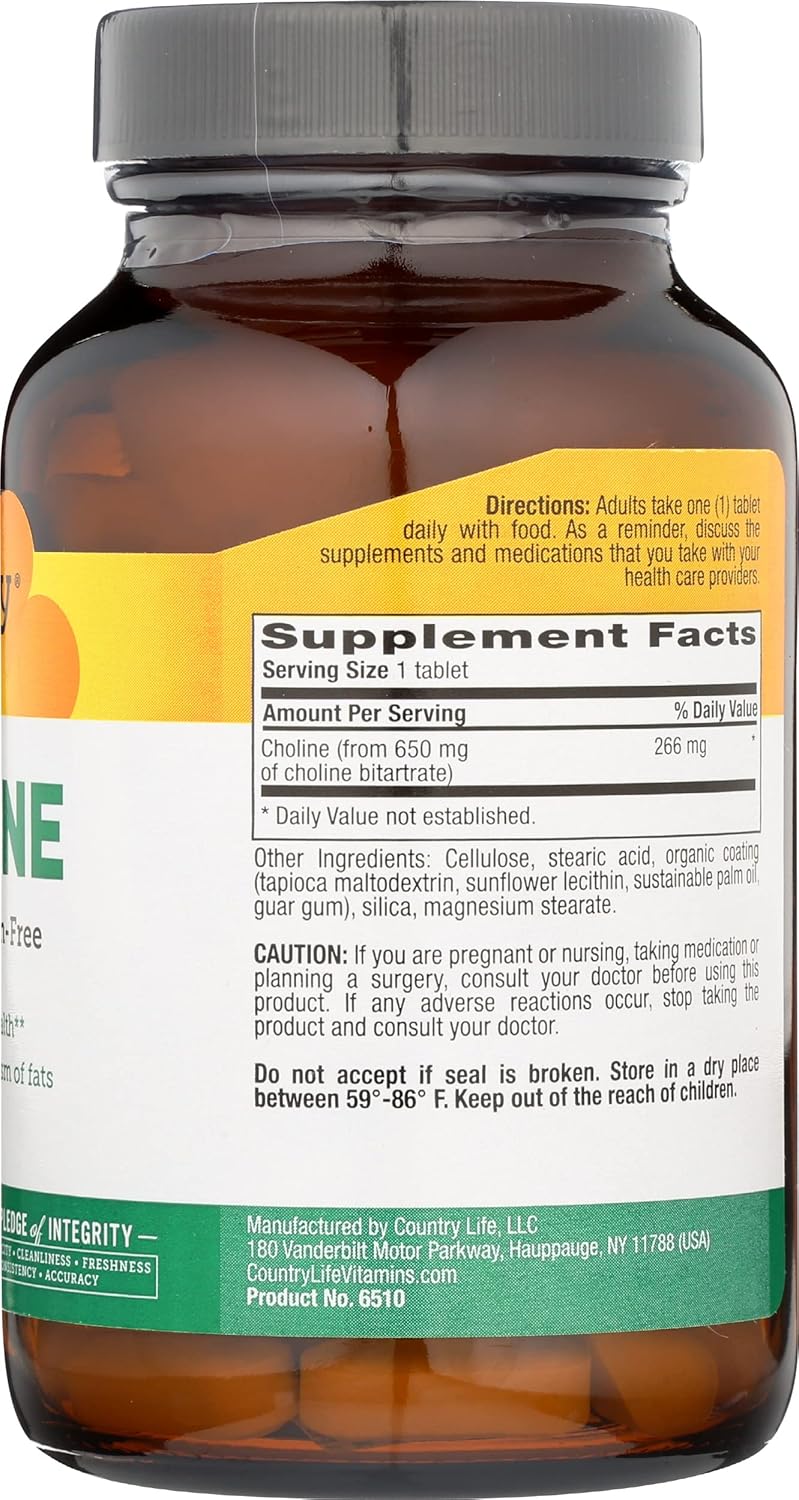 Choline 650 mg Tablets by Country Life - 100 Count