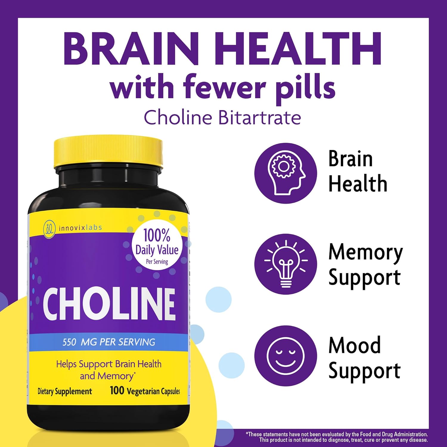Choline Bitartrate 550mg & Vitamin K2 Bundle - Memory & Brain Health Support - 100 Capsules Choline + 90 Softgels Vitamin K2 - Cognitive Boost*