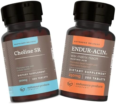 Choline Bitartrate & Niacin Extended Release Combo - 300mg & 250mg Tablets for Optimal Absorption & Endurance, 200 Count