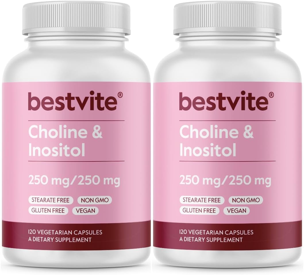 Choline Inositol 500mg Supplement (240 Capsules) - Vegan, Non-GMO, Gluten-Free - No Stearates or Fillers