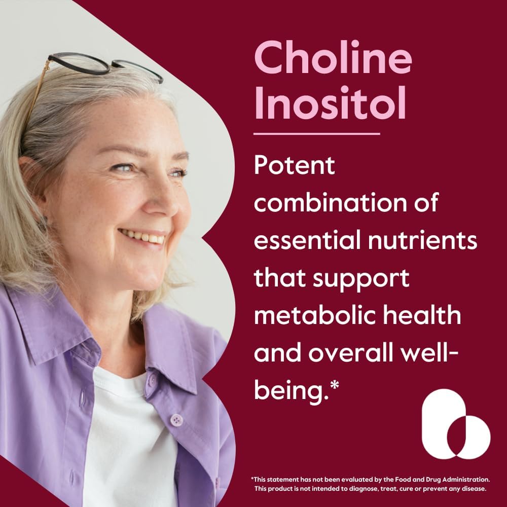 Choline Inositol 500mg Supplement (240 Capsules) - Vegan, Non-GMO, Gluten-Free - No Stearates or Fillers