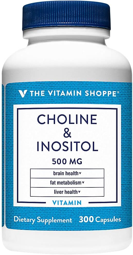 Choline & Inositol 500MG Supplement for Fat Metabolism & Brain Health - 300 Capsules