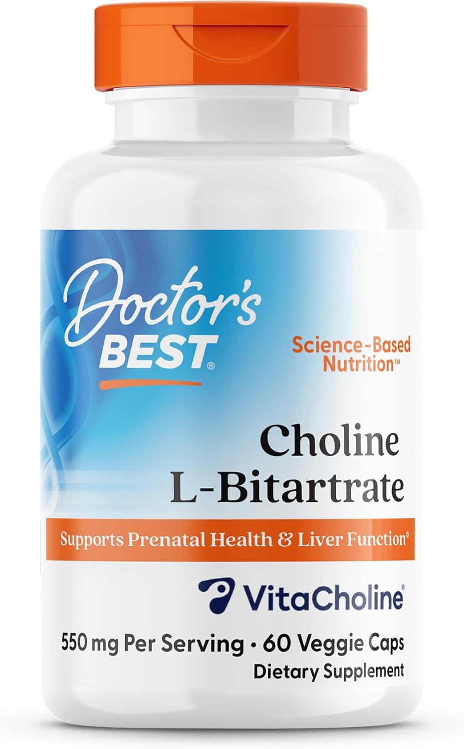 Choline L-Bitartrate for Prenatal Health & Liver Function - Non-GMO, Gluten Free, Vegan Capsules