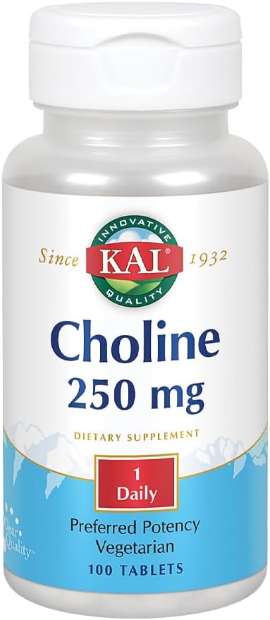 Choline Tablets 250mg - 100 Count by KAL for Cognitive Support