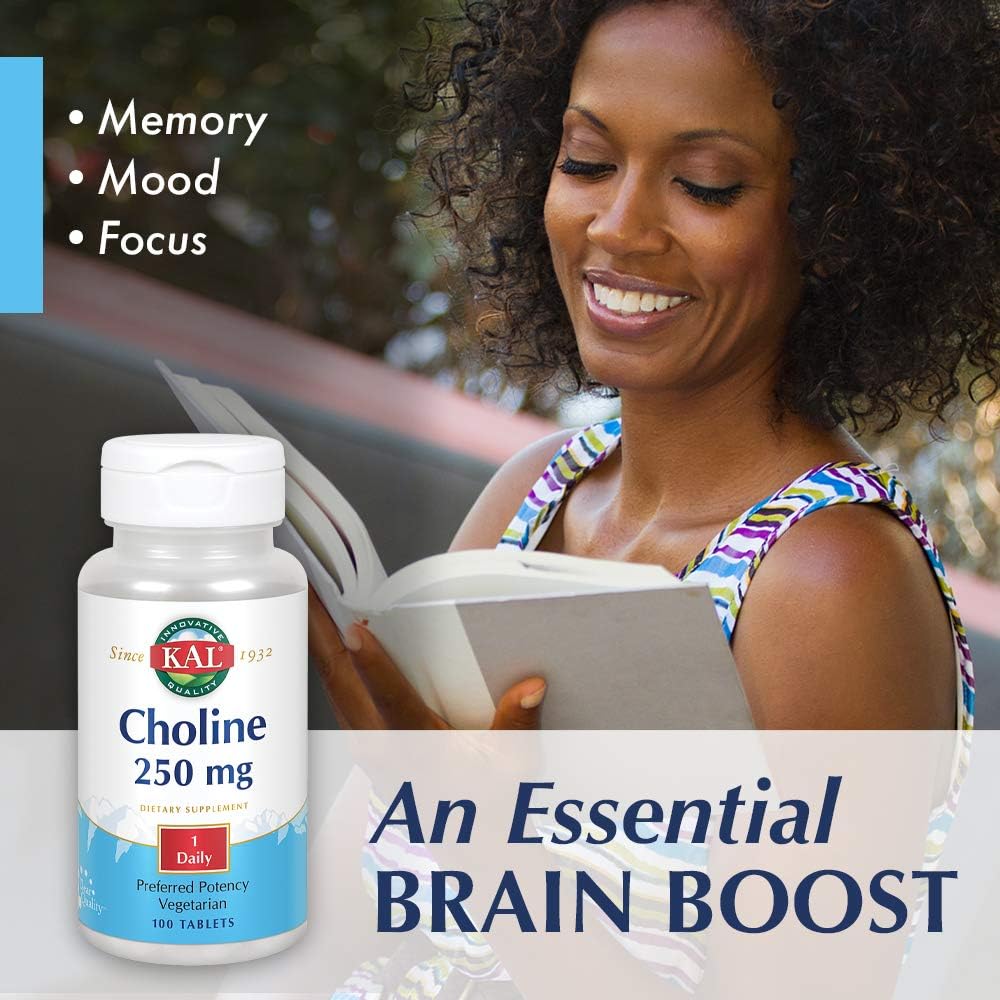 Choline Tablets 250mg - 100 Count by KAL for Cognitive Support