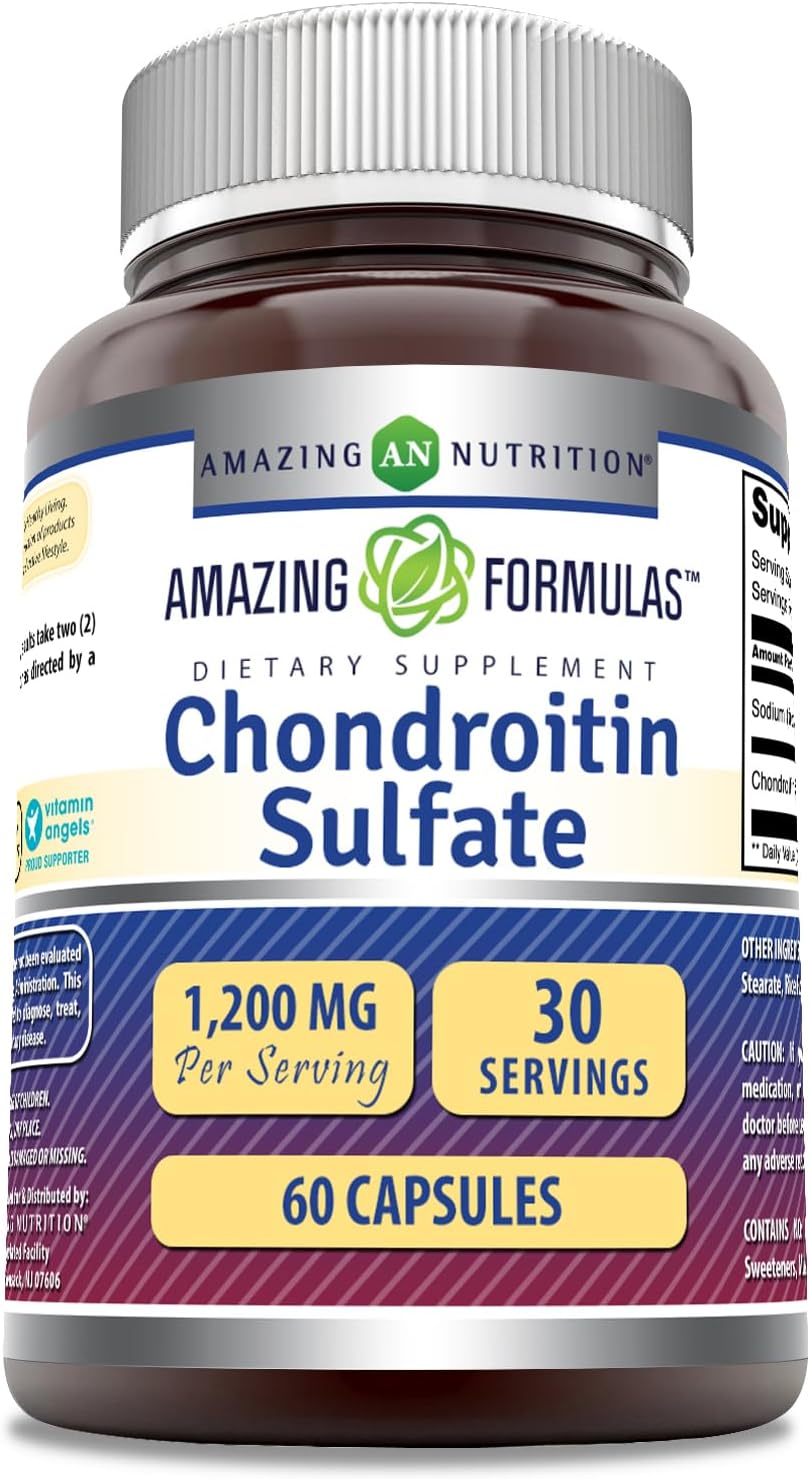 Chondroitin Sulfate 1200mg Supplement Capsules | Non-GMO & Gluten Free | Made in USA | 60 Count