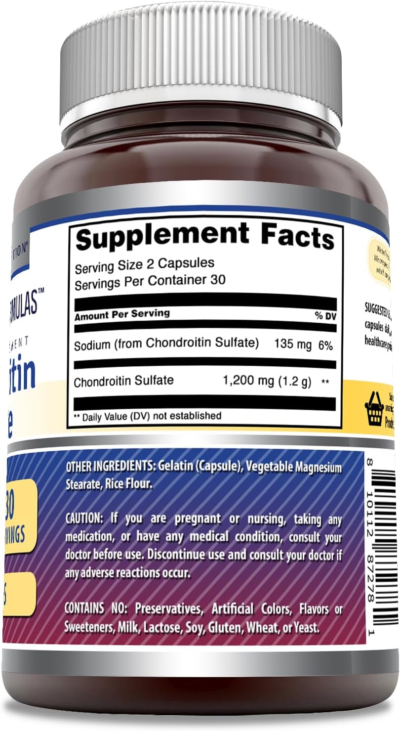 Chondroitin Sulfate 1200mg Supplement Capsules | Non-GMO & Gluten Free | Made in USA | 60 Count
