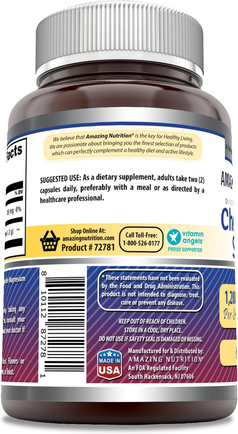 Chondroitin Sulfate 1200mg Supplement Capsules | Non-GMO & Gluten Free | Made in USA | 60 Count