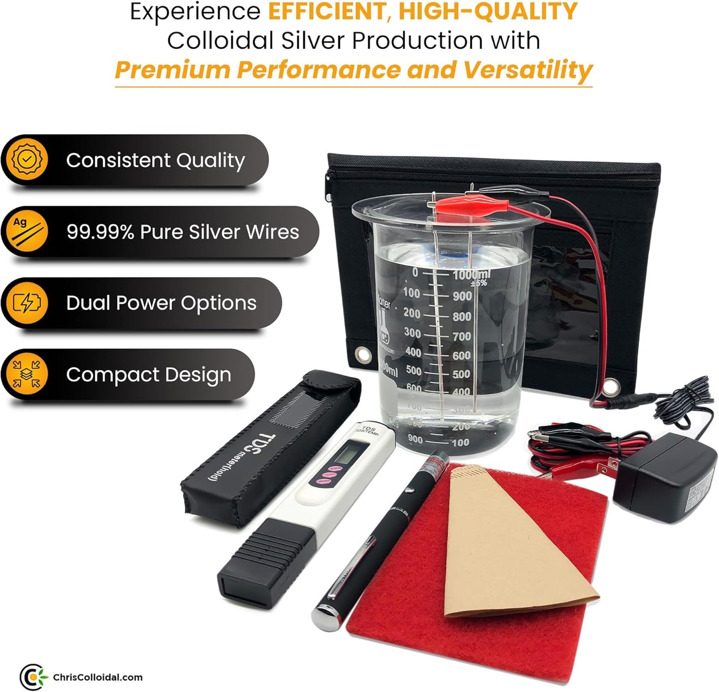 Chris Colloidal Silver Generator Kit - 99.99% Pure Wire, Easy DIY at Home with Distilled Water!