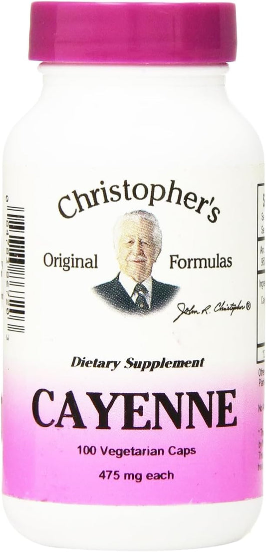 Christopher's Original Formulas Cayenne Capsules - Herbal Supplement for Circulation and Digestion, 100 Capsules