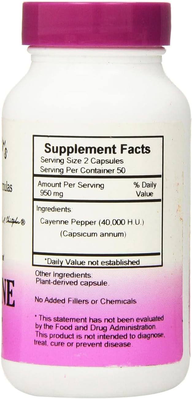 Christopher's Original Formulas Cayenne Capsules - Herbal Supplement for Circulation and Digestion, 100 Capsules