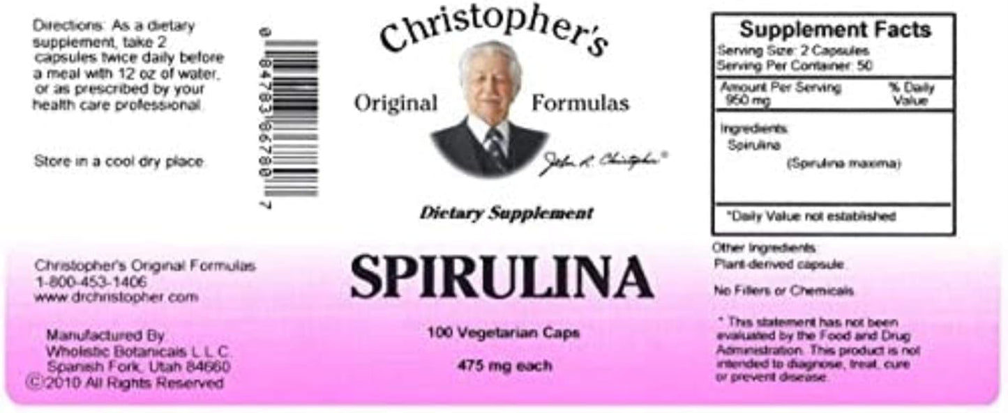 Christopher's Original Formulas Spirulina Supplement - 100 Vegetarian Capsules