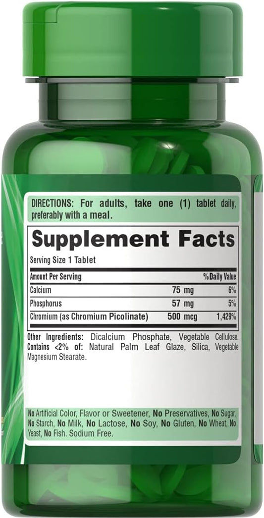 Chromium Picolinate 500 mcg Yeast Free Supplement - 200 Capsules by Puritan's Pride