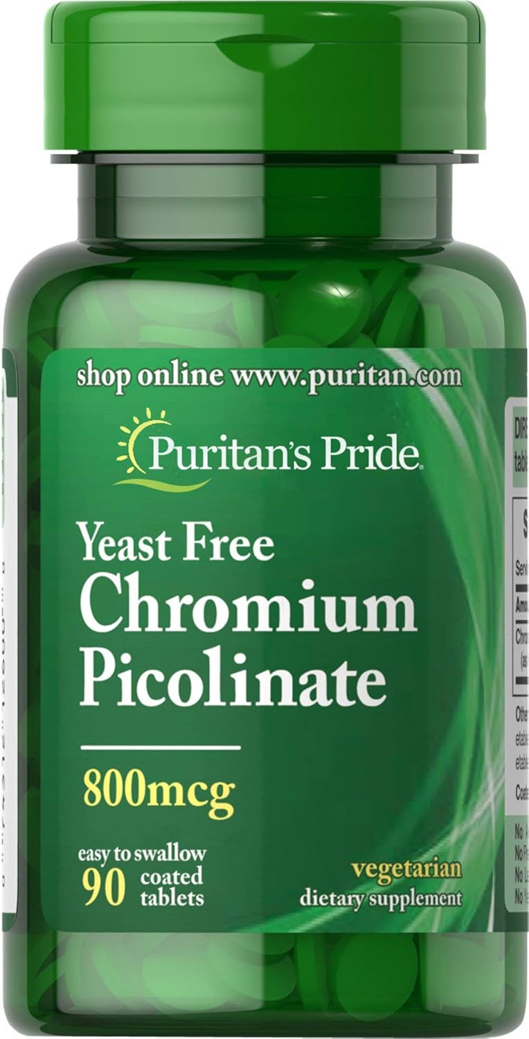 Chromium Picolinate 800 mcg Tablets - Yeast Free Supplement by Puritan's Pride (90 Count)