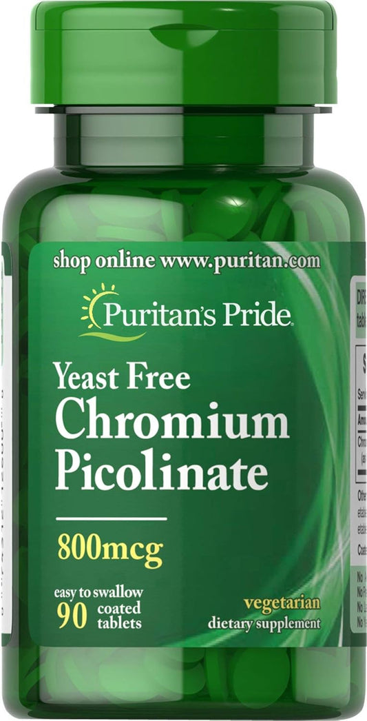 Chromium Picolinate 800 mcg Tablets - Yeast Free Supplement by Puritan's Pride (90 Count)