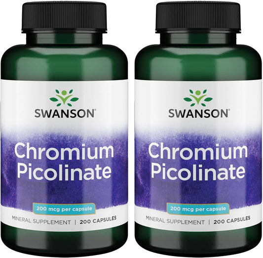 Chromium Picolinate Supplement 200mcg - Natural Support (400 Capsules, 2-Pack)