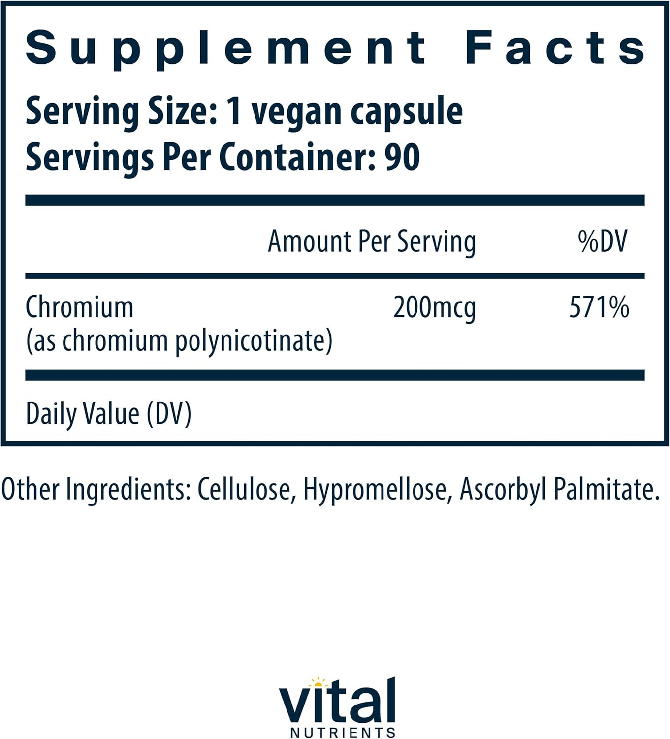 Chromium Polynicotinate 200mcg Capsules for Healthy Fat and Carb Metabolism - Cholesterol Support - Non-GMO - 90 Count